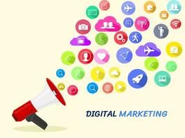 Digital marketing megaphone for website and promotion banners.Creative idea and digital marketing vector