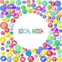 Social media messages in circles and with colorful online communication icons in the background vector