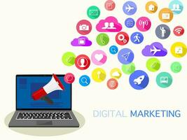 laptop and Megaphone.digital marketing business for websites and online icons vector