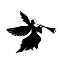 Black silhouette angel and playing musical instruments vector