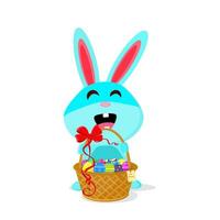 The rabbit held a gift basket and there are many Easter eggs vector