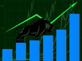 Bullish silhouette symbols on stock market vector illustration.The growing market