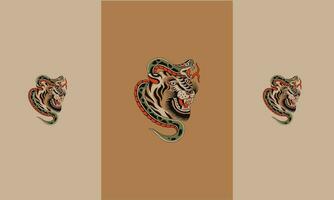 head tiger and snake vector flat design