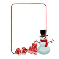 Christmas frame with snowman and hat with mittens on white background vector