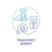 2D train voice search thin line gradient icon concept, isolated vector, blue illustration representing voice assistant. vector