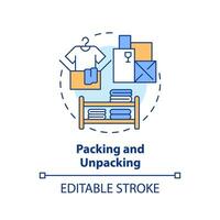 2D editable packing and unpacking icon representing moving service, simple isolated vector, multicolor thin line illustration. vector