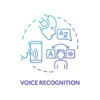 2D voice recognition thin line gradient icon concept, isolated vector, blue illustration representing voice assistant. vector