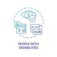 2D people with disabilities thin line gradient icon concept, isolated vector, blue illustration representing voice assistant. vector