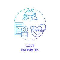 2D gradient cost estimates icon, simple isolated vector, medical tourism thin line illustration. vector