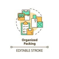 2D editable organized packing icon representing moving service, simple isolated vector, multicolor thin line illustration. vector