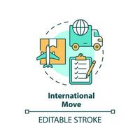 2D editable international move icon representing moving service, simple isolated vector, multicolor thin line illustration. vector