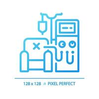 Dialysis machine pixel perfect gradient linear vector icon. Kidney disease. Renal system. Medical procedure. Thin line color symbol. Modern style pictogram. Vector isolated outline drawing