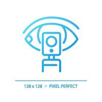 Ophthalmoscope pixel perfect gradient linear vector icon. Eye examination. Retina scan. Vision health. Test equipment. Thin line color symbol. Modern style pictogram. Vector isolated outline drawing