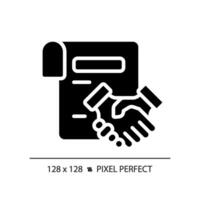 2D pixel perfect glyph style agreement icon, isolated vector, silhouette document illustration vector