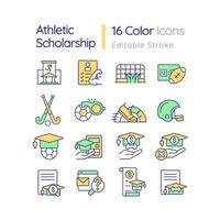 2D editable colorful thin line icons set representing athletic scholarship, isolated vector, linear illustration. vector