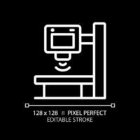 X ray machine pixel perfect white linear icon for dark theme. Physical examination. Diagnostic imaging. Radiology scan. Thin line illustration. Isolated symbol for night mode. Editable stroke vector