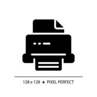 2D pixel perfect glyph style printer icon, isolated vector, silhouette document illustration vector