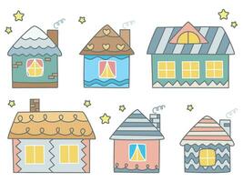 Simple colored hand drawn house set vector