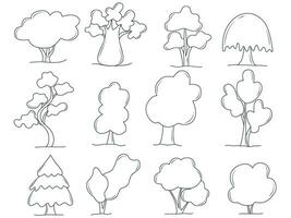 Ink tree set doodle sketch style vector