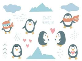 Set cute penguins in arctic clip art vector