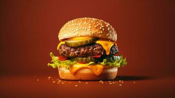 ai generado delicioso hamburguesa aislado en el minimalista antecedentes foto