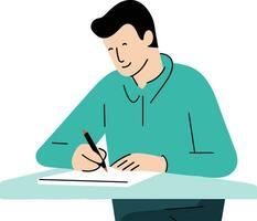 man writing , white background, simplify flat design vector