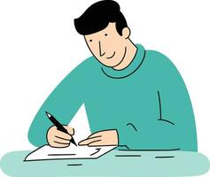 man writing , white background, simplify flat design vector