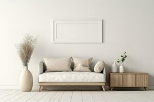 ai generating photo of bohemian living room with a white couch, patterned rug, and eclectic decor. The couch is topped with plush pillows in different colors and patterns, and a soft throw blanket