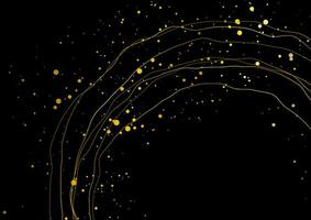 Abstract golden wavy lines and shiny dots on black background vector