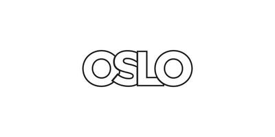 Oslo in the Norway emblem. The design features a geometric style, vector illustration with bold typography in a modern font. The graphic slogan lettering.