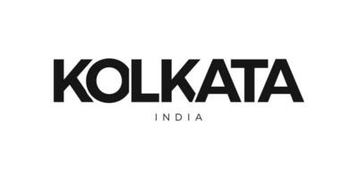 Kolkata in the India emblem. The design features a geometric style, vector illustration with bold typography in a modern font. The graphic slogan lettering.