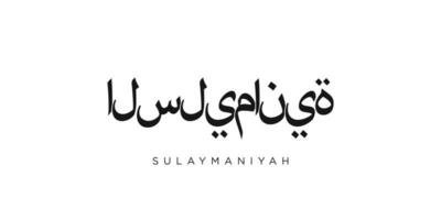 Sulaymaniyah in the Iraq emblem. The design features a geometric style, vector illustration with bold typography in a modern font. The graphic slogan lettering.