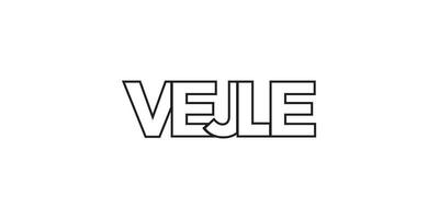 Vejle in the Denmark emblem. The design features a geometric style, vector illustration with bold typography in a modern font. The graphic slogan lettering.