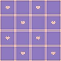 Background texture plaid of vector seamless fabric with heart and check textile pattern tartan.