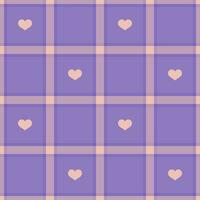 Background texture plaid of vector seamless fabric with heart and check textile pattern tartan.