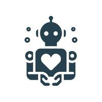 AI generated User centric software development service monochrome glyph logo. Robot hold heart simple icon. Design element. Ai art for corporate branding, website vector