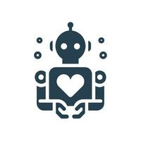 AI generated User centric software development service monochrome glyph logo. Robot hold heart simple icon. Design element. Ai art for corporate branding, website vector