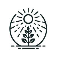 AI generated Solar panel farm monochrome line logo. Green plant and shining sun icon. Sustainable business value. Design element. Ai art for corporate branding vector