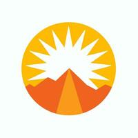 AI generated Solar power filled orange logo. Sustainability business value. Sun over mountain landscape. Design element. Ai art for corporate branding, promotion vector