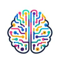 AI generated Artificial intelligence brain colorful line logo. Innovation business value. Brain with circuit elements icon. Design element. Ai art for corporate branding vector