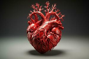 AI generated 3d model Human heart with veins and arteries photo