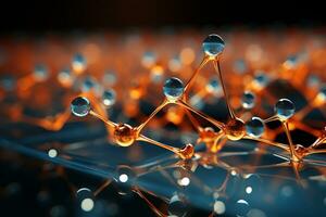 AI generated A symbolic presentation showcasing a molecular atom model, expressing ideas within the fields of science and medicine. photo