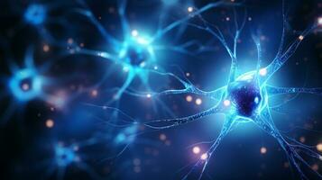 AI generated Synaptic connections amid brain neurons. Cognitive processes. Cortical regions. Nerve transmissions. photo