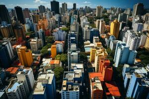 ai generado ojo de pájaro perspectiva capturar el paisaje urbano desde arriba. conceptualización de el real inmuebles y corporativo edificio industria foto