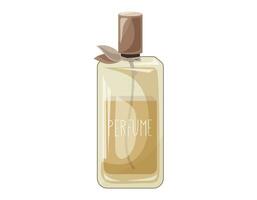 Glass elegant bottle of fragrant perfume. Vector isolated cartoon eau de parfum.