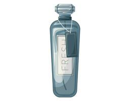 Glass elegant bottle of fragrant perfume. Vector isolated cartoon eau de parfum.