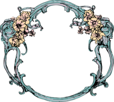 Yellow and pink oval flower frame, baroque style, ornate frame png