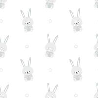 Cute bunnies with flowers. Childish pattern with rabbits and carrots. Print for newborn girl or boy. vector