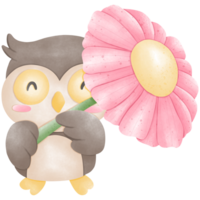 little owl with pink flowers png