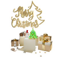 The Gold text and gift box for Christmas or Holiday concept 3d rendering png